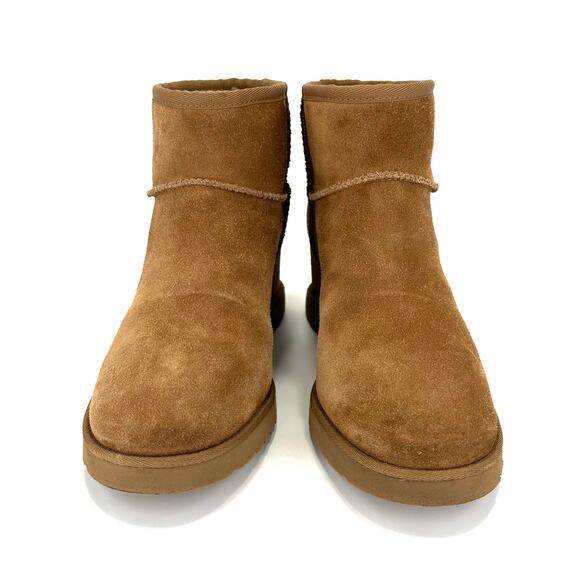 UGG Classic Femme Mini Hidden Wedge Heel Ankle Boot Size 9 Chestnut Suede Bootie - Picture 11 of 15